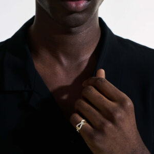 Surf Link Ring, Gold, Diamonds, Wide